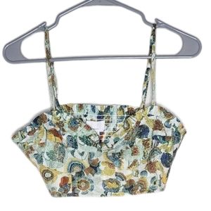 By Anthropologie Twist Crop Top Size XS Smocked Back Floral Print